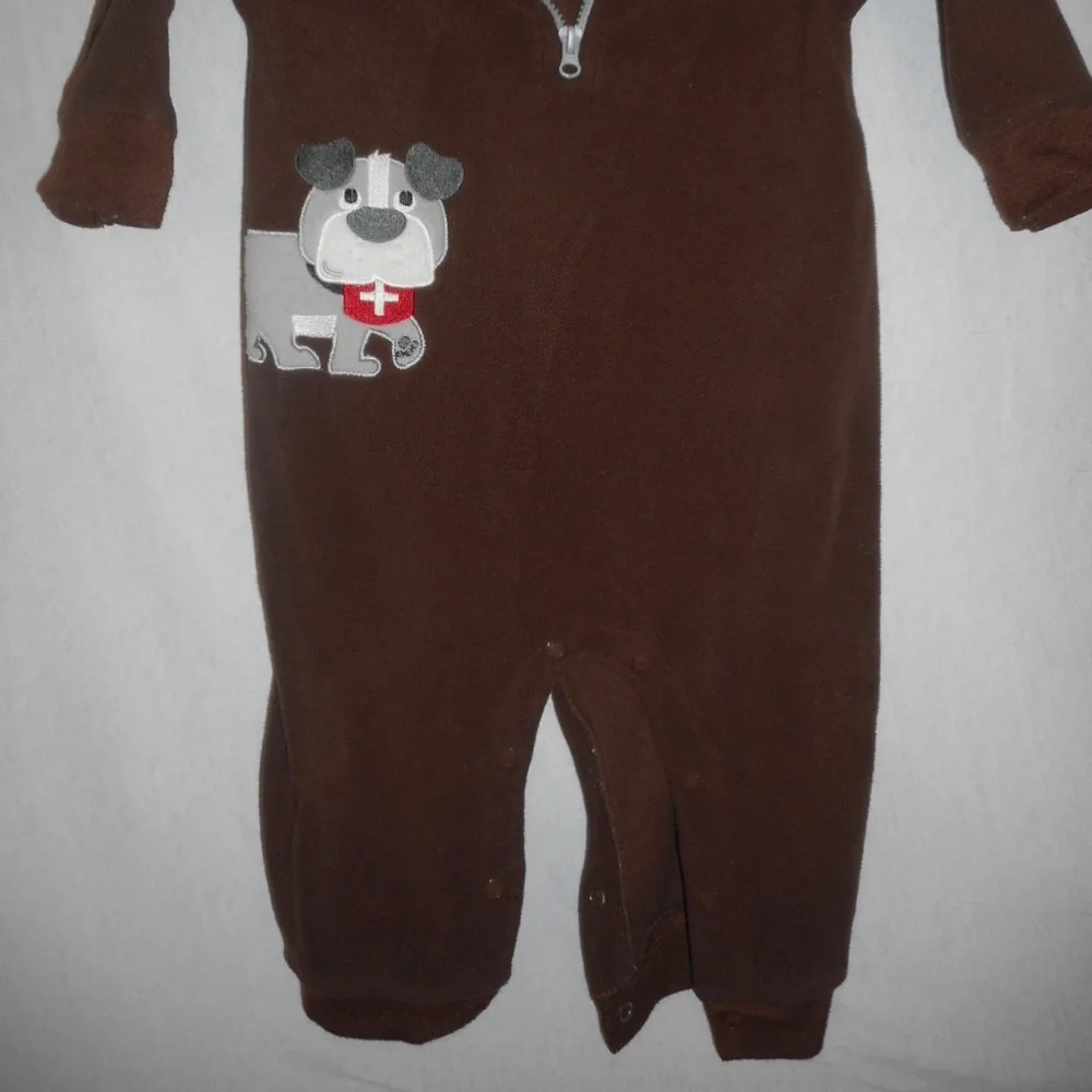 Carter's Size 12M one piece brown fleece pajamas